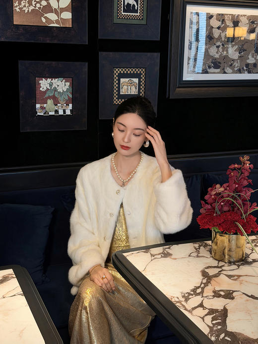 盛唐婧 | 水貂毛皮草外套-米白 商品图4