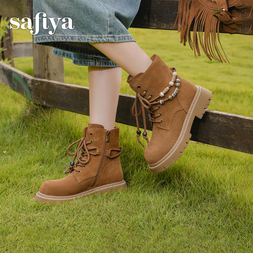 预售|Safiya/索菲娅2025民族风串珠复古休闲百搭户外工装厚底马丁靴SFD4116414 商品图5