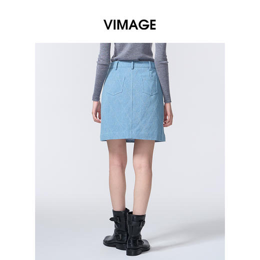 维修下架-VIMAGE纬漫纪水蓝色小A字时尚减龄短款半裙V2406117 商品图4