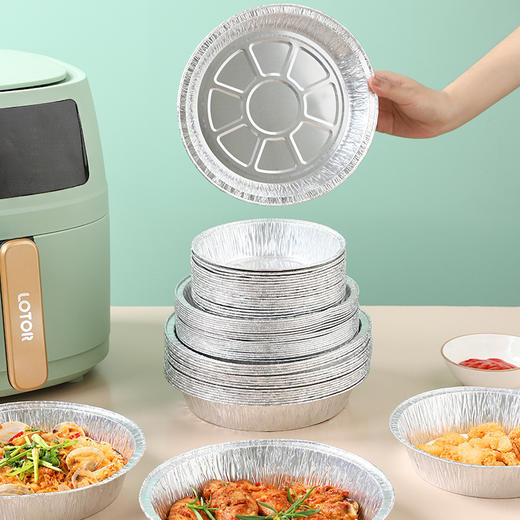 空气炸锅锡纸盘圆形锡纸盒烤箱烘焙锡纸一次性食品级铝箔盘批发 商品图2