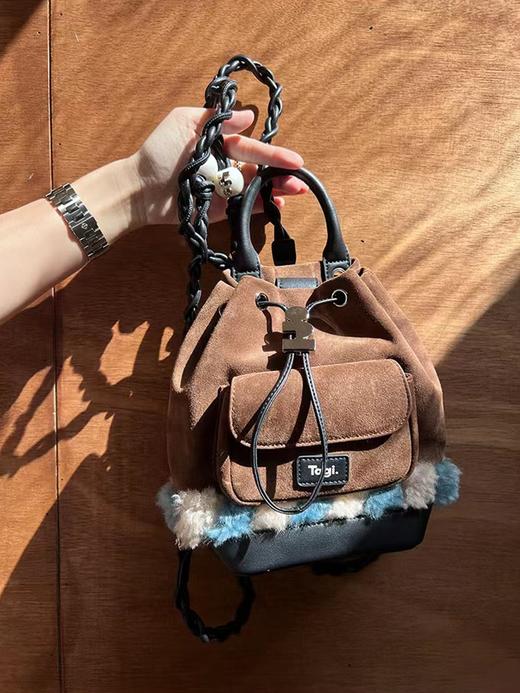 Tagi 画家珍珠编织束口双肩包 手工编织肩带随旅行口袋水桶抽绳束口包 商品图3