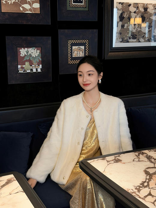 盛唐婧 | 水貂毛皮草外套-米白 商品图2