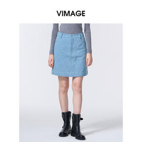 维修下架-VIMAGE纬漫纪水蓝色小A字时尚减龄短款半裙V2406117