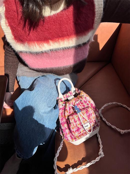 Tagi 画家珍珠编织束口双肩包 手工编织肩带随旅行口袋水桶抽绳束口包 商品图2