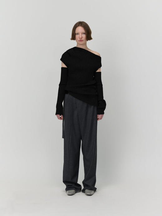 褶皱斜肩毛织上衣 商品图1