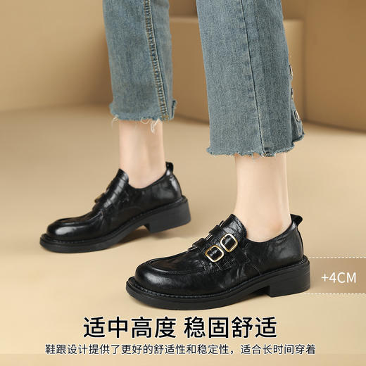 品质好货|Safiya/索菲娅22025秋冬加绒深口复古高级感双扣带羊皮乐福鞋 SFD3112730 商品图2