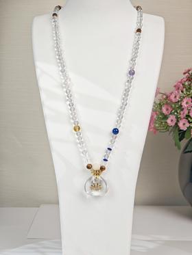 MELI&MOLI| 白水晶中号福袋镶莲花吊坠沉香珠点缀珠串项链