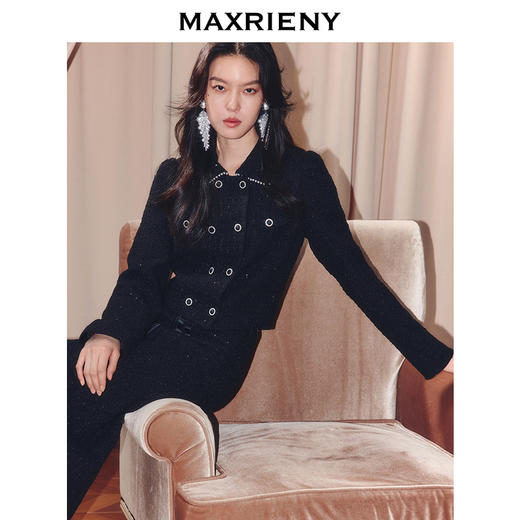 MAXRIENY小香风花纱半裙25秋款职场通勤感穿搭H型高腰直筒裙(货号:MF86SK503) 商品图2