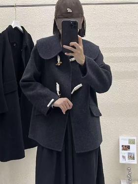 【轻奢双面尼】081绵羊毛/桑蚕丝/石墨烯/骆驼毛双面尼短款编织牛角扣大衣外套-喜出