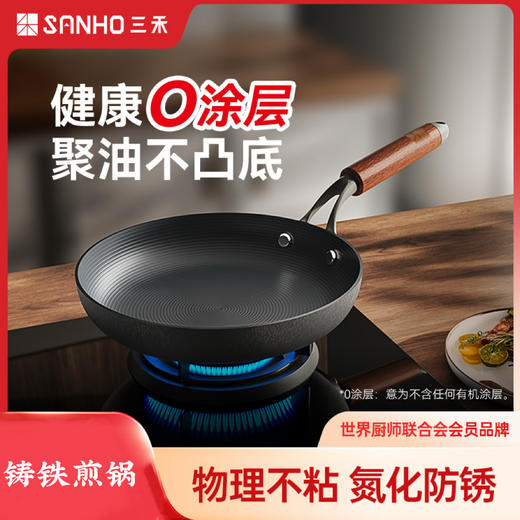 三禾0涂层铸铁煎盘平底煎锅26cm 商品图0