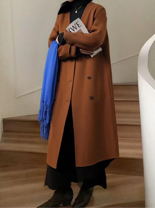 【轻奢双面尼】2509（90%羊毛➕10%天丝）大女主气质长款双面尼大衣-喜出 商品图1