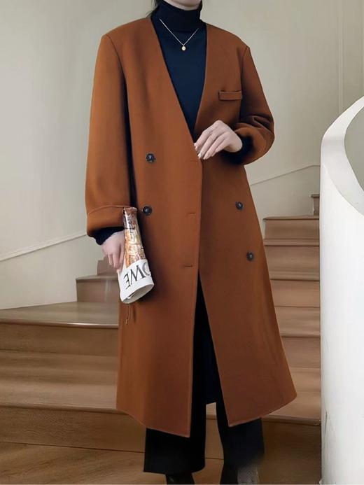 【轻奢双面尼】2509（90%羊毛➕10%天丝）大女主气质长款双面尼大衣-喜出 商品图0