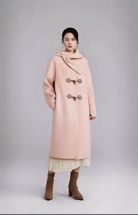 【轻奢双面尼】2508（100%澳洲超细羊毛）韩系牛角扣圆领双面尼大衣（无配饰围巾）-喜出