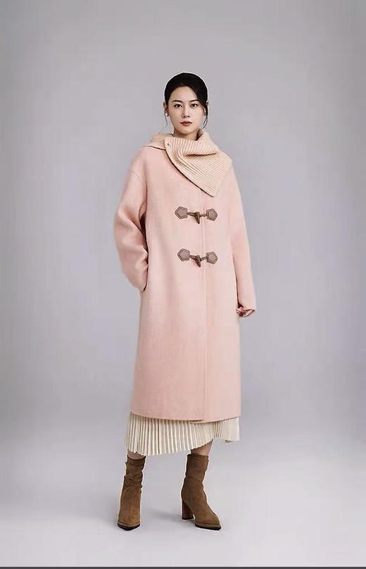 【轻奢双面尼】2508（100%澳洲超细羊毛）韩系牛角扣圆领双面尼大衣（无配饰围巾）-喜出 商品图0