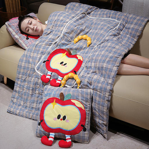 自然醒大眼红苹果格子布抱枕被QYL 商品图12