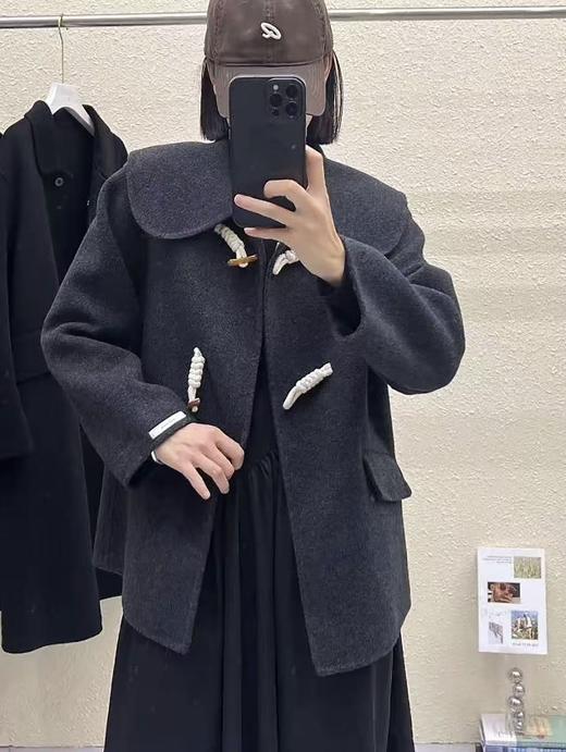 【轻奢双面尼】081绵羊毛/桑蚕丝/石墨烯/骆驼毛双面尼短款编织牛角扣大衣外套-喜出 商品图1