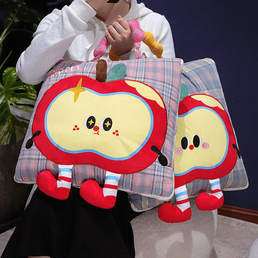 自然醒大眼红苹果格子布抱枕被QYL 商品图8