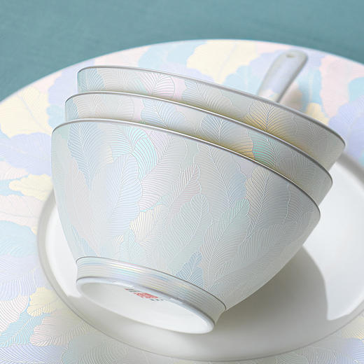 碗家用高颜值骨瓷餐具套装轻奢高级感乔迁新居碗盘洗碗机专用高级陶园梦粼波幻叶10人用50头骨瓷餐具 商品图4