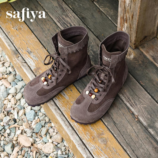 预售|Safiya/索菲娅2025小众绒面复古圆头休闲百搭高筒游牧拳击靴 SFD4116405 商品图2