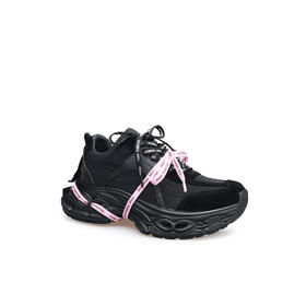 豪麟名鞋迪嘉女鞋时尚老爹鞋牛皮革+织物DJJGA52WX023黑色