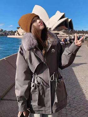 🔥🔥加绒【环保皮草】秋冬工装风加绒中长棉服-喜出