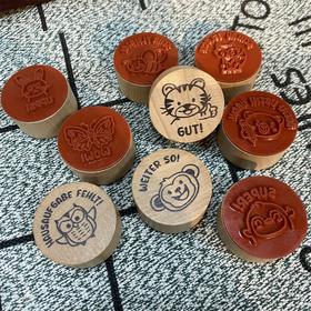 【9个装】动物卡通DIY木质圆形印章动物卡通 九种图案