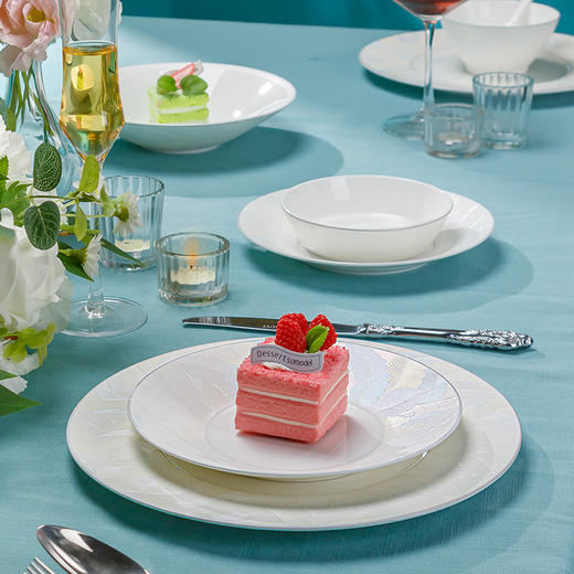 碗家用高颜值骨瓷餐具套装轻奢高级感乔迁新居碗盘洗碗机专用高级陶园梦粼波幻叶10人用50头骨瓷餐具 商品图5