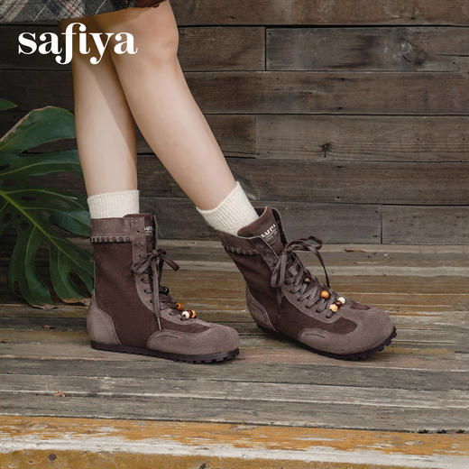 预售|Safiya/索菲娅2025小众绒面复古圆头休闲百搭高筒游牧拳击靴 SFD4116405 商品图5