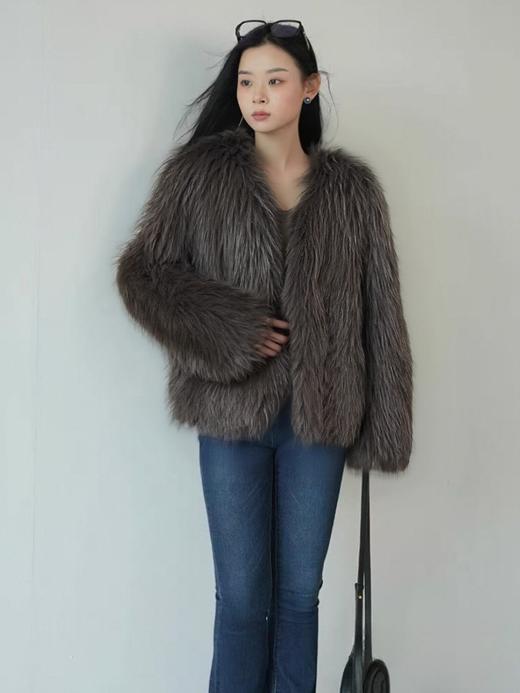 【环保皮草】P02简约长毛皮毛一体秋冬大衣外套-喜出 商品图0