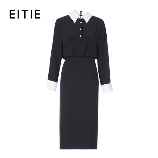 EITIE爱特爱精致通勤撞色翻领收腰包臀一步裙连衣裙秋季新款连衣裙C2507832 商品图5