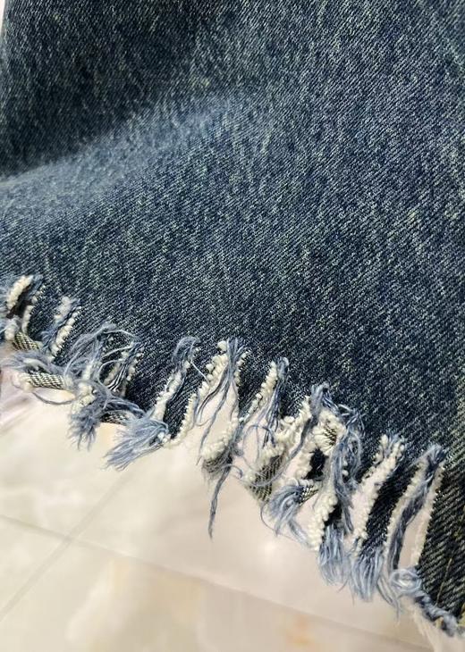 女王节抢购价-不支持退 不支持退货【半裙】复古做旧2133流苏100%棉前开叉牛仔半身裙-喜出 商品图2