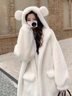 【冬季系列】环保水貂（连帽款）可爱减龄加厚款小熊耳朵保暖外套大衣-喜出