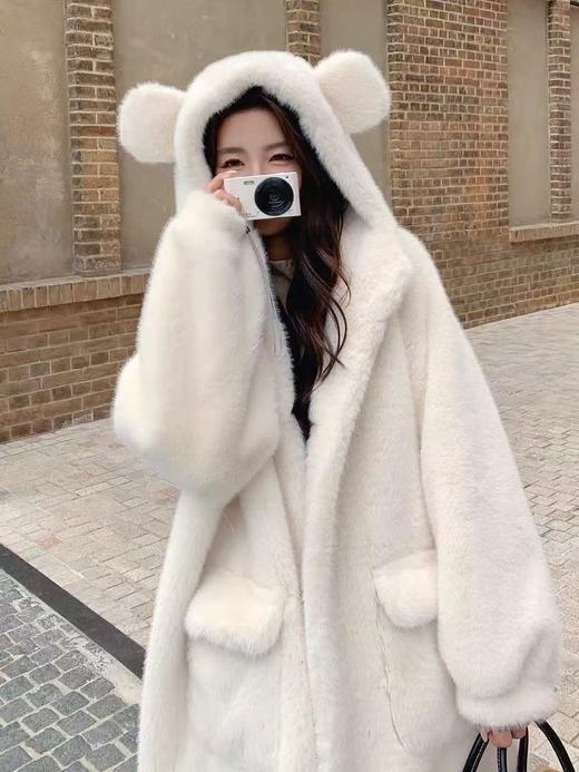 【冬季系列】环保水貂（连帽款）可爱减龄加厚款小熊耳朵保暖外套大衣-喜出 商品图0