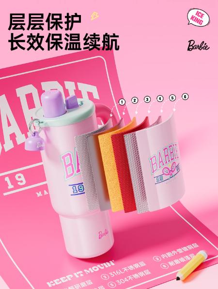 GERM格米芭比冰霸杯保温杯粉色运动（1200ml） 商品图5