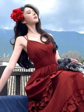 11.11最后促，不参与退货清仓处理！卡芙蒂妮0002夏日度假风吊带长裙连衣裙-喜出