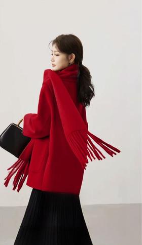 赠送围巾🧣（轻奢双面尼】2524-01（羊毛➕天丝）韩版牛角扣围巾款双面尼中款大衣外套-喜出