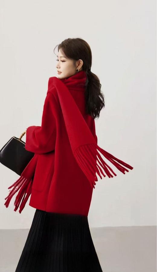 赠送围巾🧣（轻奢双面尼】2524-01（羊毛➕天丝）韩版牛角扣围巾款双面尼中款大衣外套-喜出 商品图0