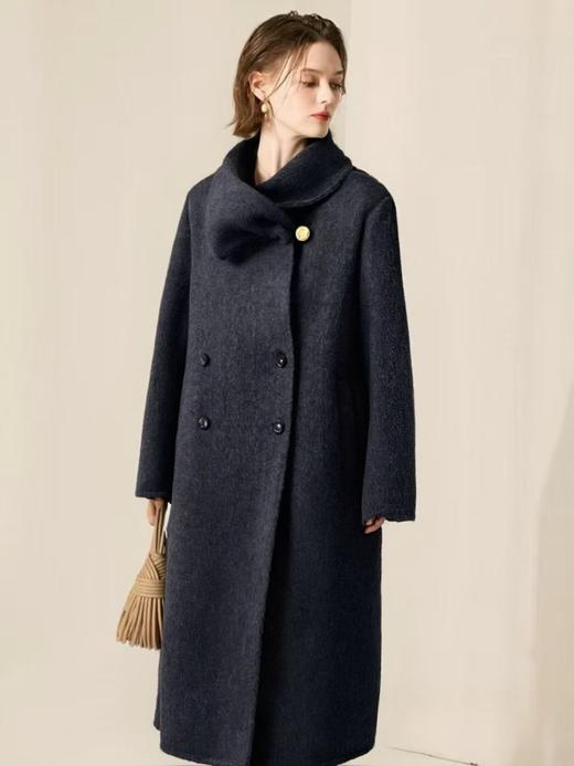 【轻奢双面尼】2517（羊毛➕天丝）多穿款-深灰金扣宽松版围巾可拆卸双面尼长款大衣-喜出 商品图1