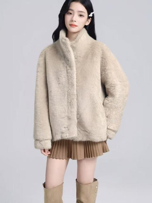 【环保皮草】P08立领皮毛一体秋冬大衣外套-喜出 商品图1