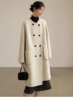 【轻奢双面尼】2514（绵羊毛➕山羊绒）气质款双排扣简约双面尼大衣-喜出