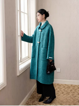 【轻奢双面尼】2516（100%羊毛）超显白的颜色“ 蓝色海湾”独特配色双面尼大衣-喜出