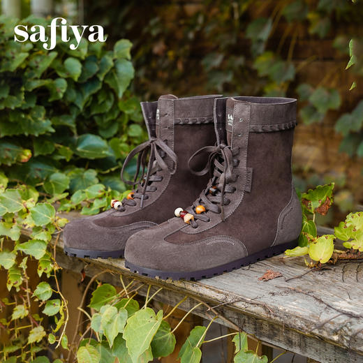 预售|Safiya/索菲娅2025小众绒面复古圆头休闲百搭高筒游牧拳击靴 SFD4116405 商品图1