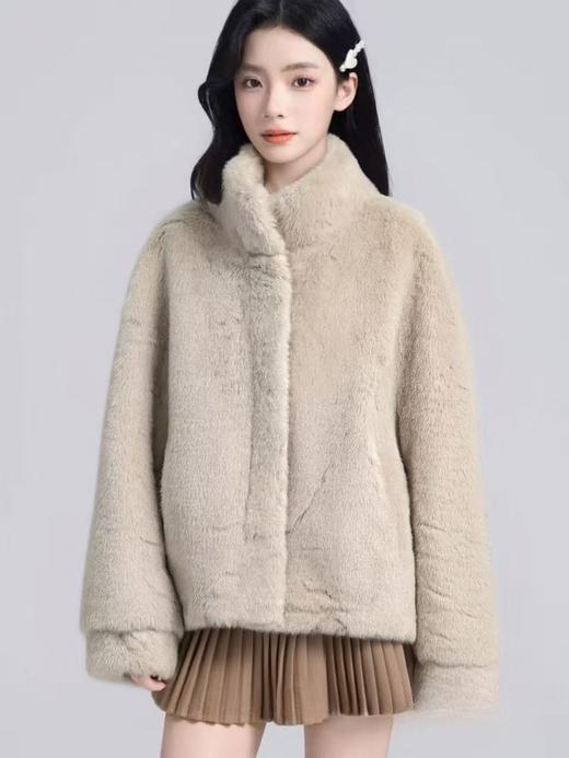 【环保皮草】P08立领皮毛一体秋冬大衣外套-喜出 商品图0