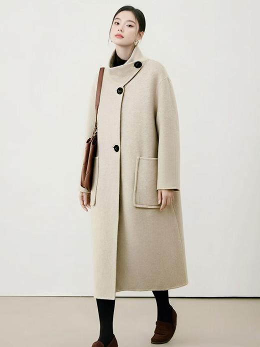 【轻奢双面尼】2529（100%羊毛）韩系赫本风斜扣双面尼大衣外套-喜出 商品图3