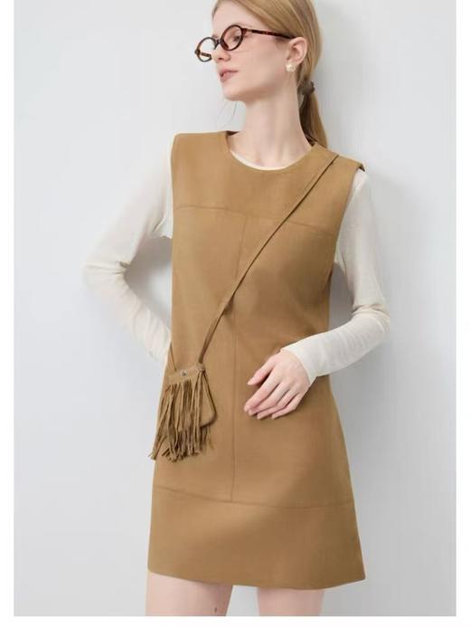 418良粉节|2026 活动爆款 不支持退【自营】不参与退货清仓处理！（赠送包包）5002麂皮绒圆领复古背心连衣裙-喜出 商品图1