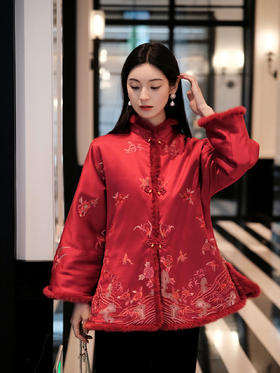盛唐牡丹盛奢系列 | 赤色一年景手绣水貂棉服