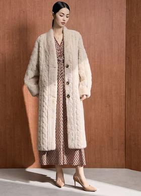 【自营】【冬季系列】环保水貂重工麻花厚款皮毛一体大衣外套-喜出