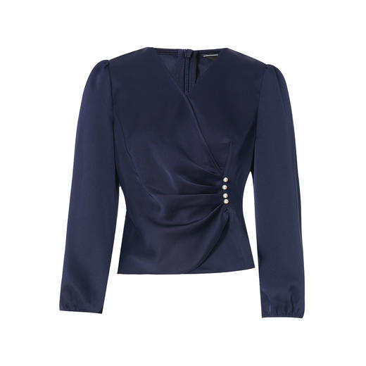 【缎面通勤收腰上衣】EITIE爱特爱气质V领优雅蓝色秋季新款C2513824 商品图5