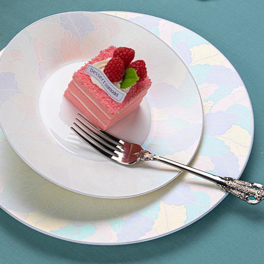 碗家用高颜值骨瓷餐具套装轻奢高级感乔迁新居碗盘洗碗机专用高级陶园梦粼波幻叶10人用50头骨瓷餐具 商品图3