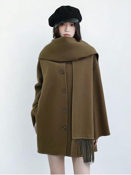 【轻奢双面尼】2527（100%羊毛）连体围巾短款双面尼大衣外套-喜出 商品图1